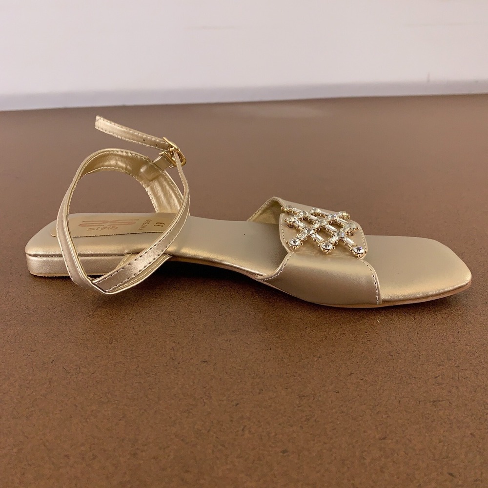 Stylo Women's US Shoe Size 9 Gold Rhinestone Accent Ankle Strap Sandals New - Picture 3 of 7